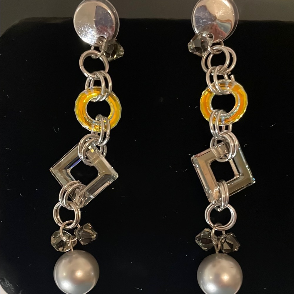 Elegant Silver and Iridescent Crystal Dangle Earrings